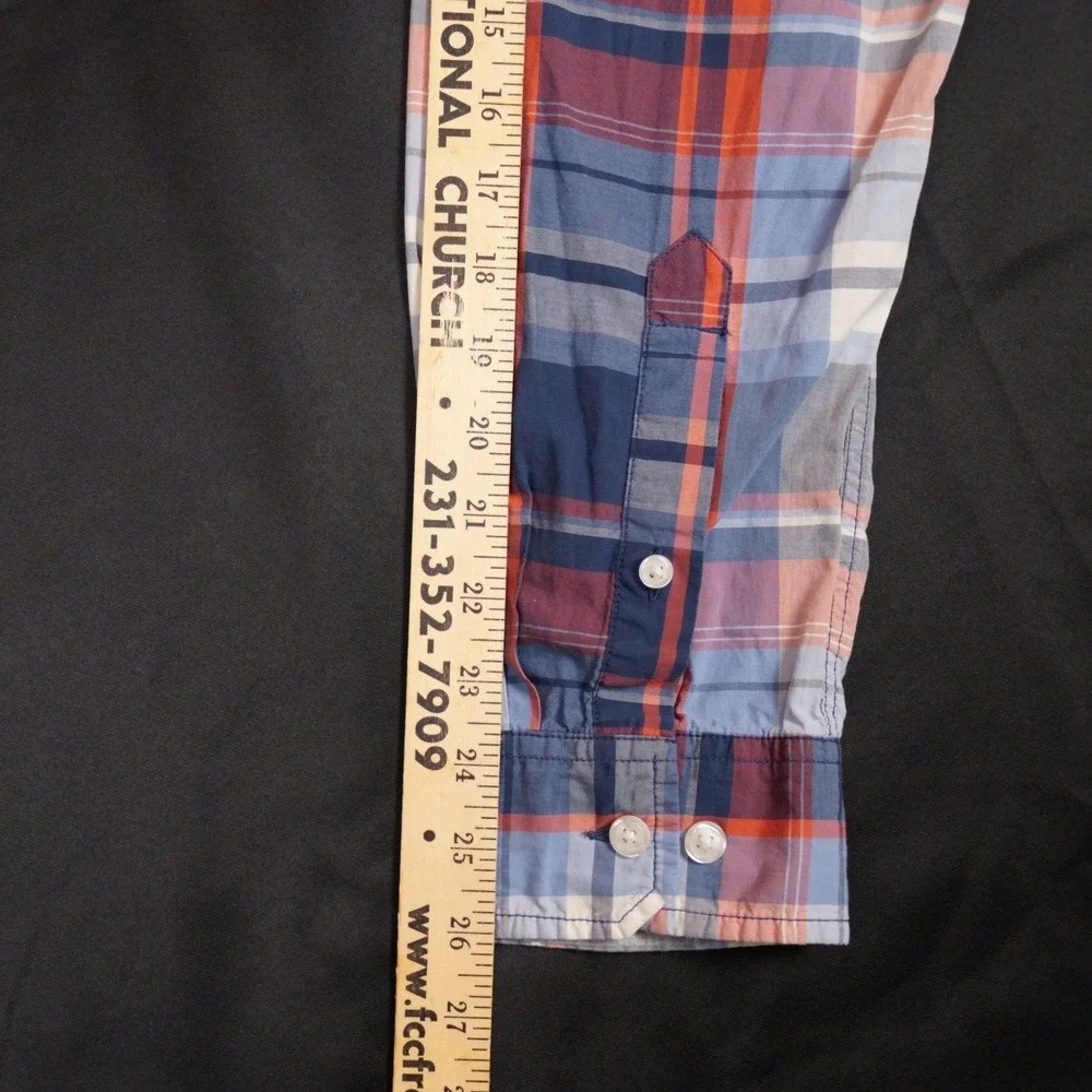 The North Face Button Down Shirt Mens XL Blue Orange Plaid Outdoor Cotton Blend